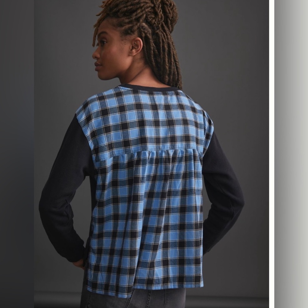 NWT Anthropologie Pilcro Contrast Plaid Flannel Sweatshirt, Small - Picture 3 of 13